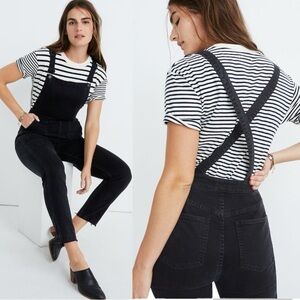 Madewell Raw Hem High Rise Overalls in Black Lunar Wash S